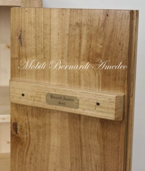Cabinet in solid walnut wood with light color finish and movable internal shelves